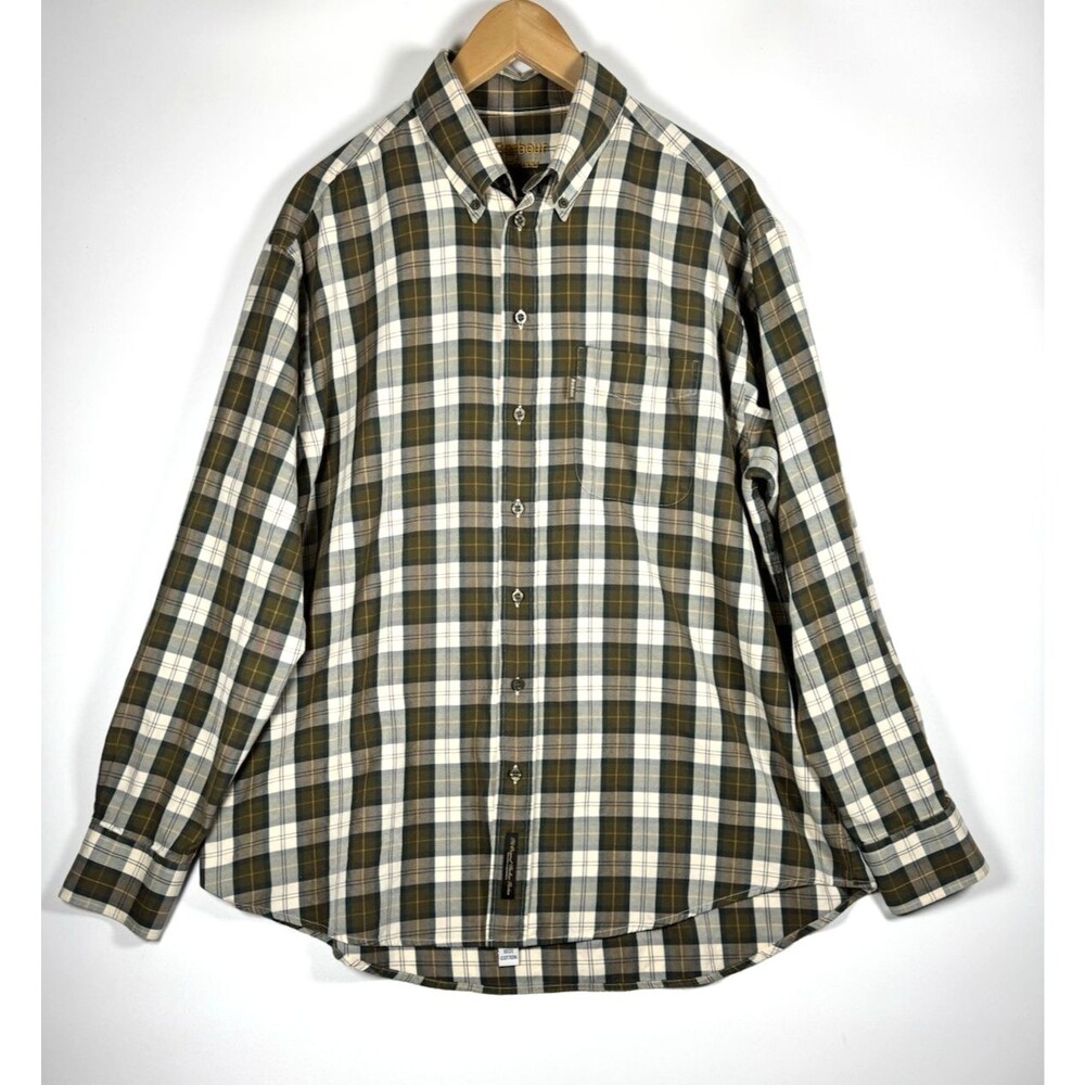 Barbour Tartan Plaid Shirt Mens XXL Olive‎ Green Button Down Long Sleeve Cotton